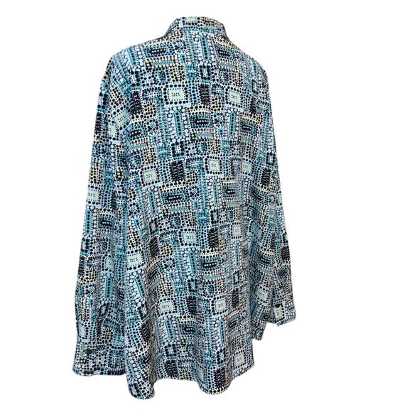 VINTAGE MAGGIE BARNES Blouse Top Long‎ Size 3X No Wrinkle Satin Poly Geometric - Picture 7 of 9